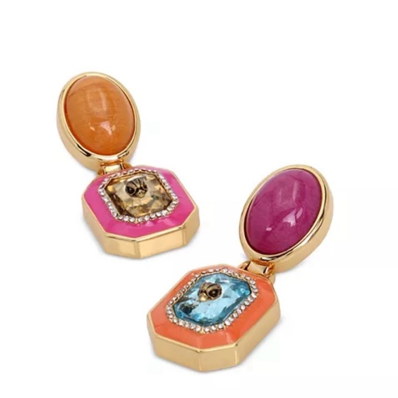 KURT GEIGER RARE SOLD OUT Gemstone Earrings Chunky Gold Tone - Picture 3 of 4